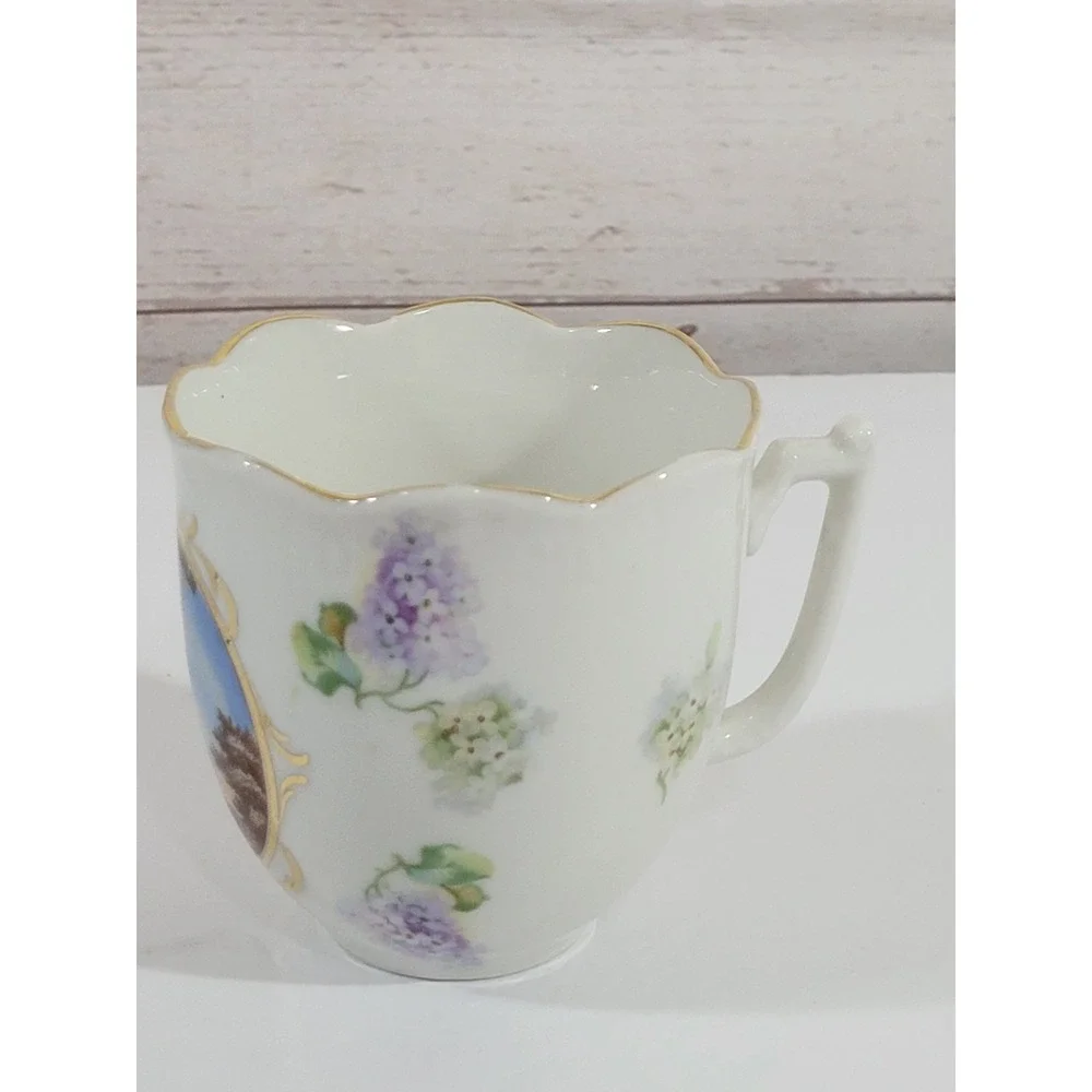 Vintage German Souvenir Cup Berlin Victory Column Porcelain White Floral Gold